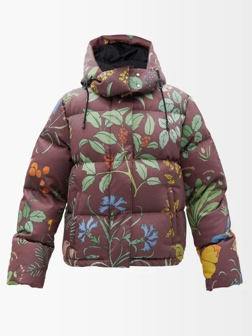 Herbarium-print Down Jacket - Womens - Brown Multi