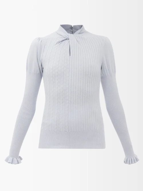 Bea High-neck Ribbed Merino-blend Sweater - Womens - Light Blue