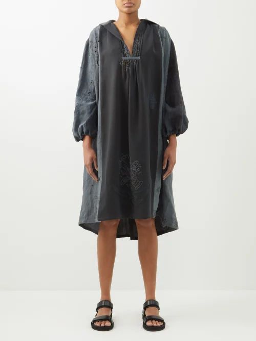 Vladi Vintage Patchworked Linen Midi Dress - Womens - Black Multi