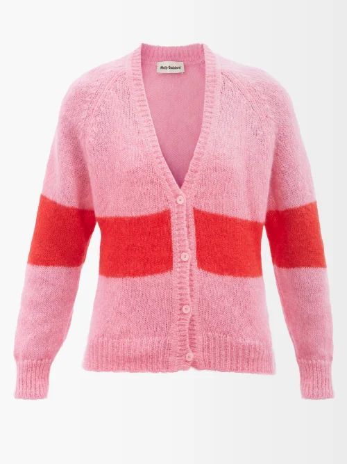 Peggy Stripe-intarsia Mohair-blend Cardigan - Womens - Pink Multi