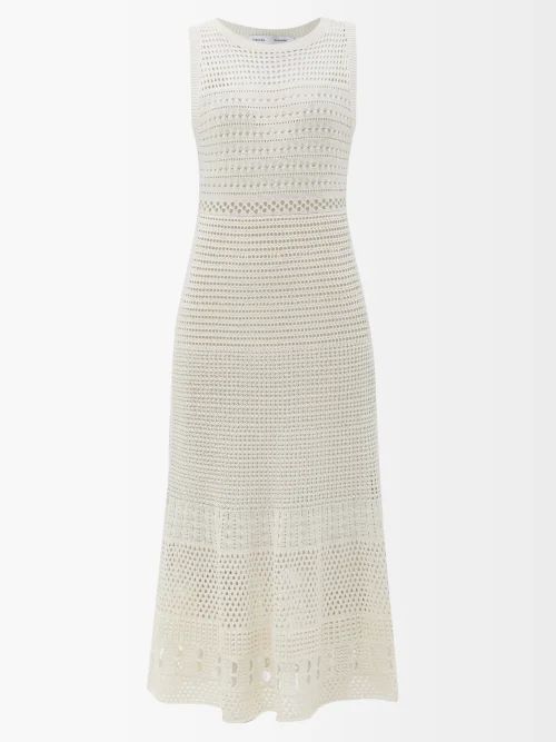 Pointelle-knit Silk-blend Midi Dress - Womens - White