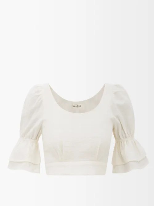 Eugenia Fluted-sleeve Organic-cotton Top - Womens - White
