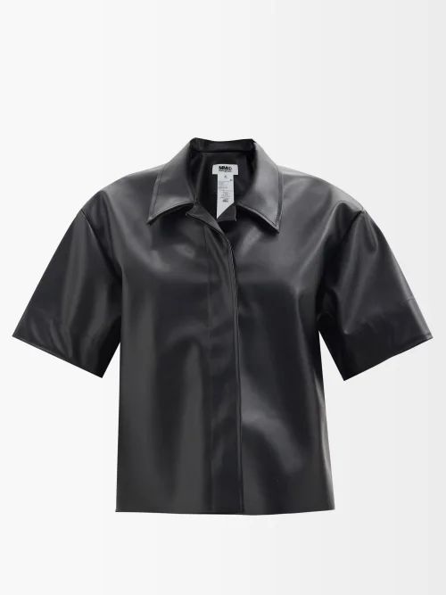 Faux-leather Bowling Shirt - Womens - Black