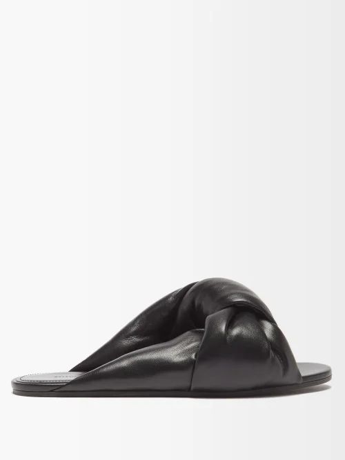 Drapy Knotted Leather Slides - Womens - Black