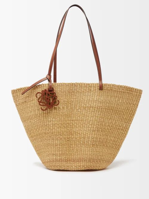 Shell Leather-trim Raffia Basket Bag - Womens - Beige