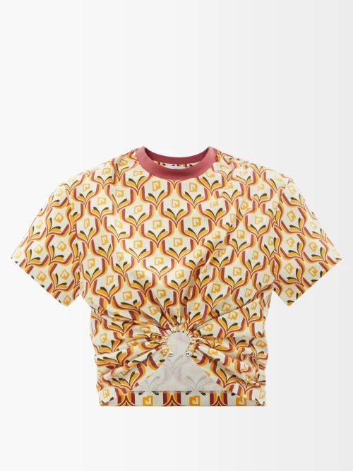Cropped Monogram-print Jersey T-shirt - Womens - Yellow Multi