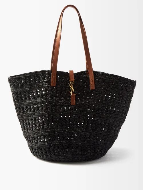 Panier Ysl Leather And Raffia-crochet Basket Bag - Womens - Black