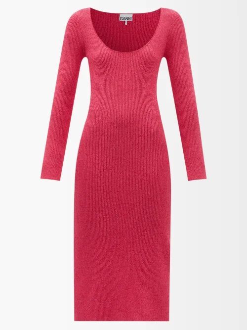 Scoop-neck Ribbed-knit Midi Dress - Womens - Pink