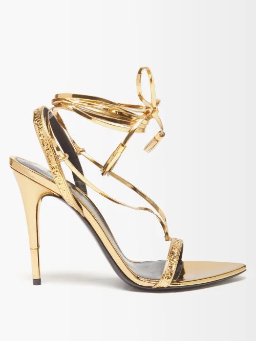 Logo-debossed Metallic-leather Sandals - Womens - Gold