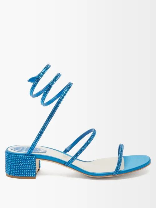 Cleo Crystal-embellished Satin Block-heel Sandals - Womens - Blue