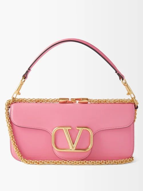 V-logo Leather Shoulder Bag - Womens - Pink