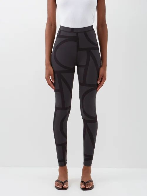 Monogram-print Jersey Leggings - Womens - Black Multi