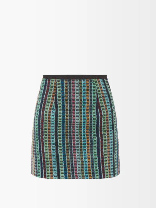 Striped Cotton-terry Mini Skirt - Womens - Green Multi