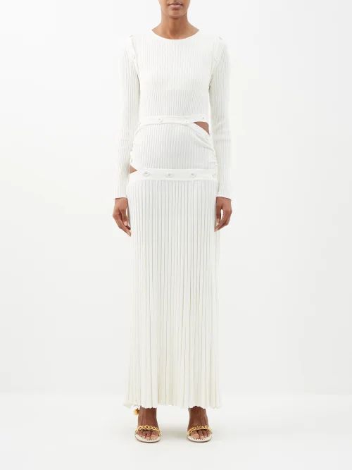 Deconstructed Cutout Ribbed-knit Maxi Dress - Womens - White
