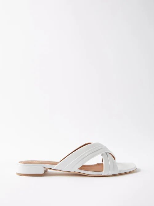 Gavi Crossover Leather Slides - Womens - White