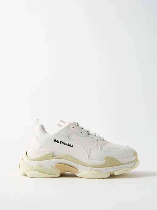Triple S Faux Leather And Mesh Trainers - Womens - White