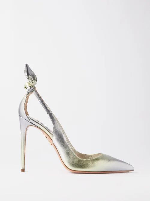 Bow Tie 105 Metallic-leather Pumps - Womens - Silver Multi