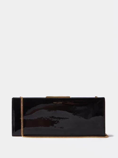 Foiled-logo Patent-leather Clutch Bag - Womens - Black