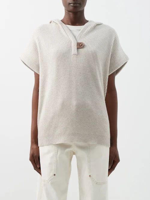 Monili-embellished Ribbed Cashmere Sweater - Womens - Beige