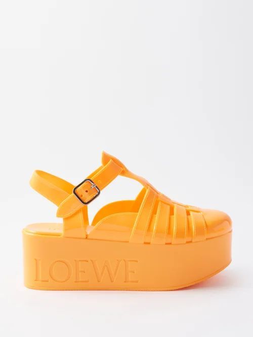 Logo-debossed Rubber Flatform Sandals - Womens - Orange