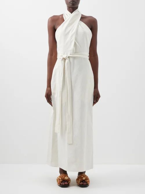 Cross-front Silk-blend Halter Dress - Womens - Cream