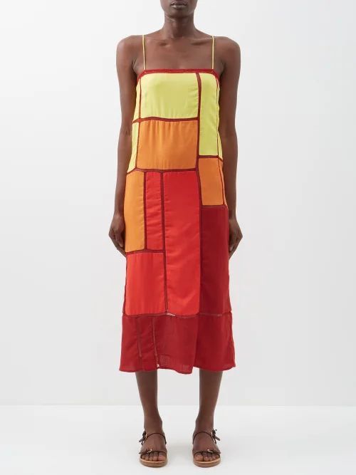 Persephone Patchwork Cashmere-blend Twill Dress - Womens - Orange Multi