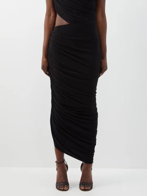 Diana Asymmetrical Ruched Stretch-jersey Skirt - Womens - Black