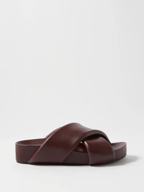 Padded Leather Platform Slides - Womens - Burgundy
