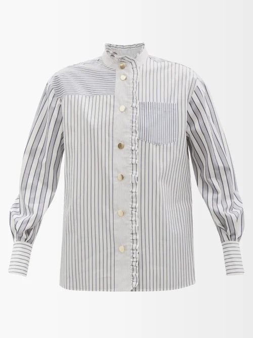 Hutchinson Ruffled Striped Cotton Shirt - Womens - Blue Stripe