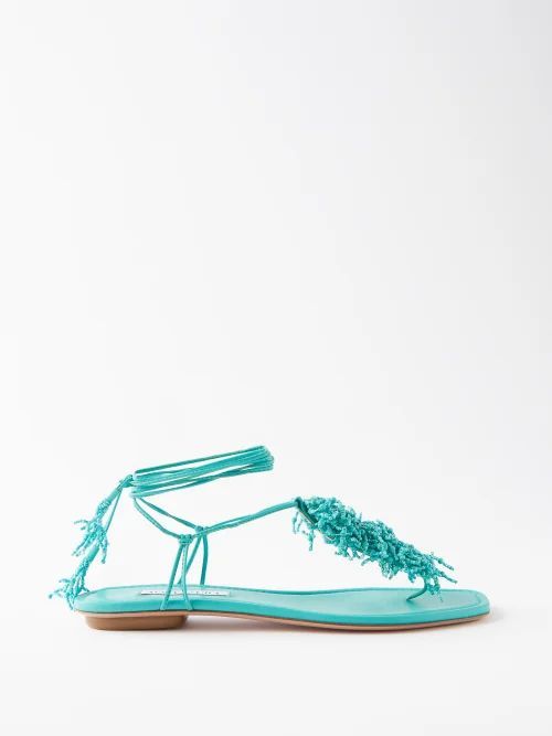 Panera Beaded Leather Sandals - Womens - Blue