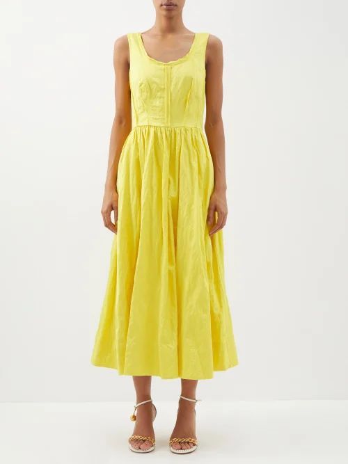 Stitched-bodice Crepe Midi Dress - Womens - Yellow