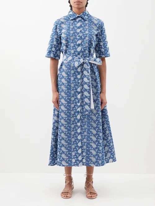 Valerie Floral-embroidered Cotton Shirt Dress - Womens - Denim