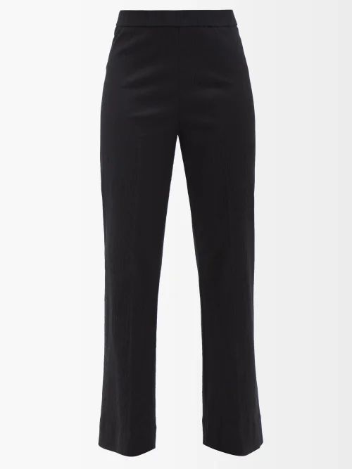 Cropped Crinkle-crepe Straight-leg Trousers - Womens - Black
