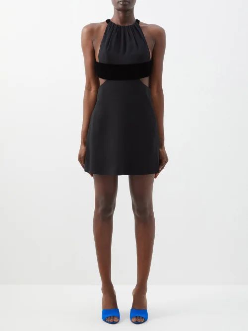 Velvet-panel Cutout Crepe Mini Dress - Womens - Black
