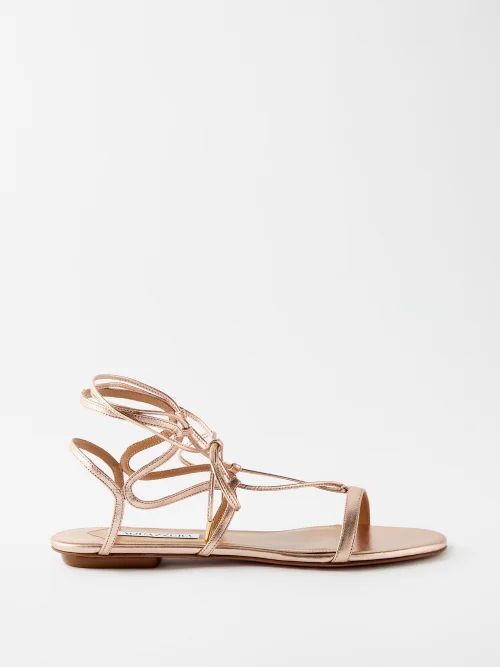 Aliya Metallic-leather Flat Sandals - Womens - Gold