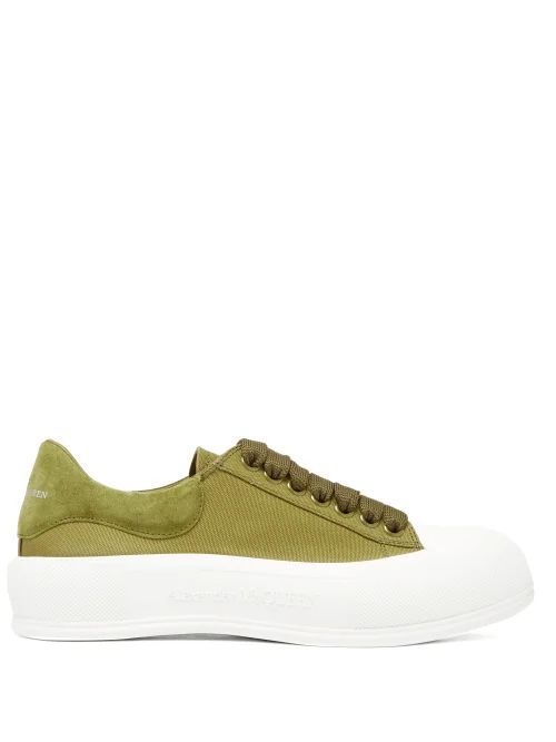 Deck Canvas And Suede Trainers - Womens - Khaki