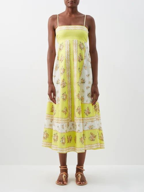 Catalina Floral-print Cotton-blend Voile Dress - Womens - Yellow Print