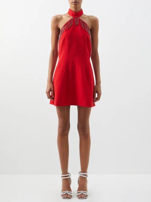 Crystal-fringe Crepe Halterneck Mini Dress - Womens - Red