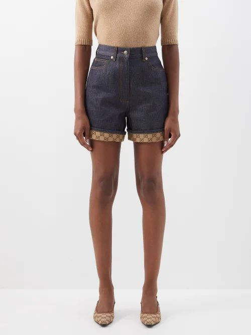 High-waisted Denim Shorts - Womens - Dark Denim