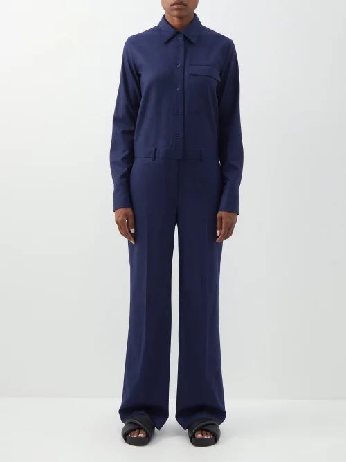 Patch-pocket Wool-twill Boilersuit - Womens - Navy