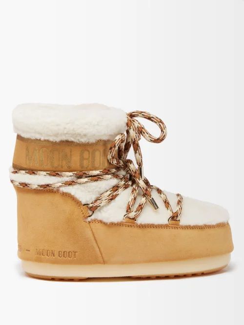 Icon Suede And Shearling Snow Boots - Womens - Beige White