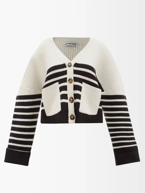 Striped Rib-knitted Cardigan - Womens - White Black
