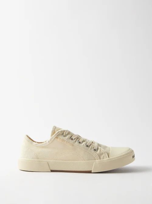 Paris Distressed Canvas Trainers - Womens - White