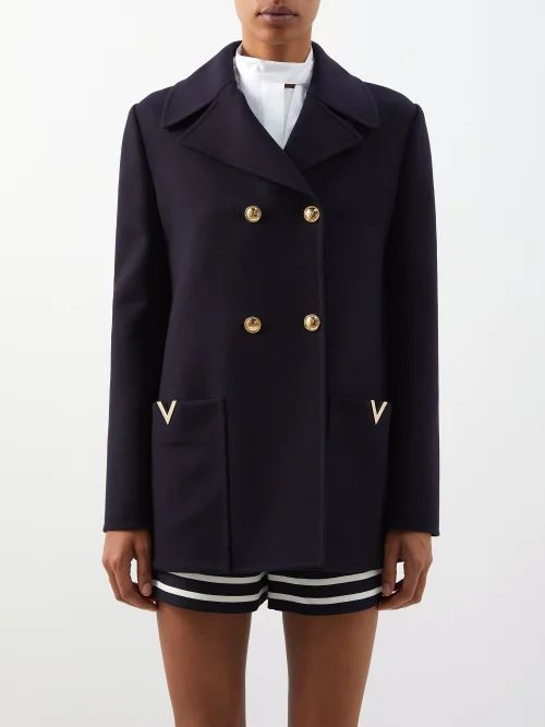 Double-breasted Wool-blend Jacket - Womens - Navy