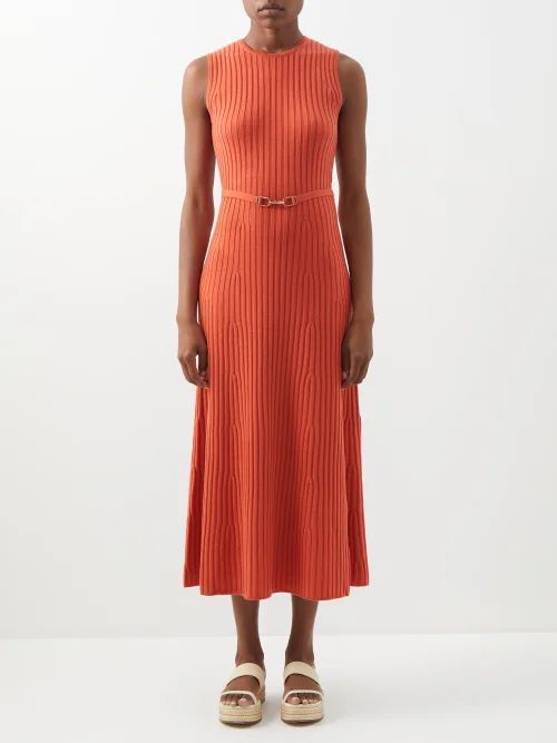 Meier Belted Ribbed Wool-blend Dress - Womens - Dark Orange