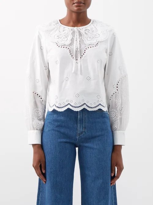 Broderie-anglaise Cotton-lawn Top - Womens - White
