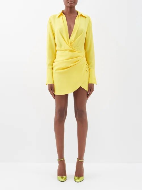 Naha Gathered-silk Crepe De Chine Mini Dress - Womens - Light Yellow