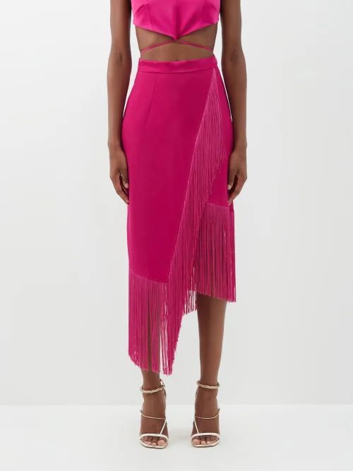 Bossa Nova Fringed Crepe Skirt - Womens - Pink