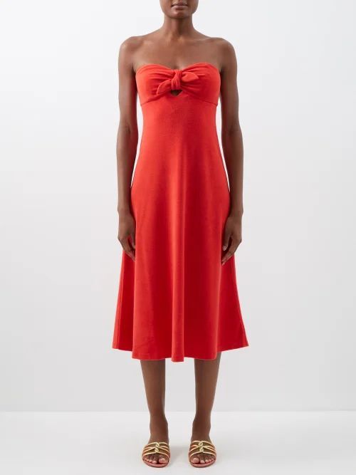 Lyre Tied Empire-waist Cotton-blend Jersey Dress - Womens - Red