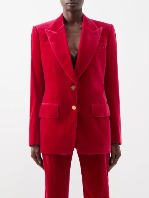 Single-breasted Velvet Suit Jacket - Womens - Raspberry